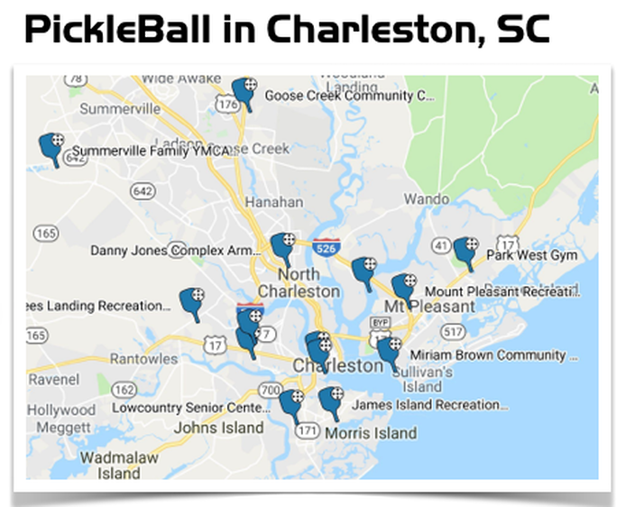 Map of PickleBall Courts Charleston SC